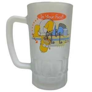 Vintage 1998 Simpsons Frosted Beer Mug Homer Graphic Print Funny "In Your Face"